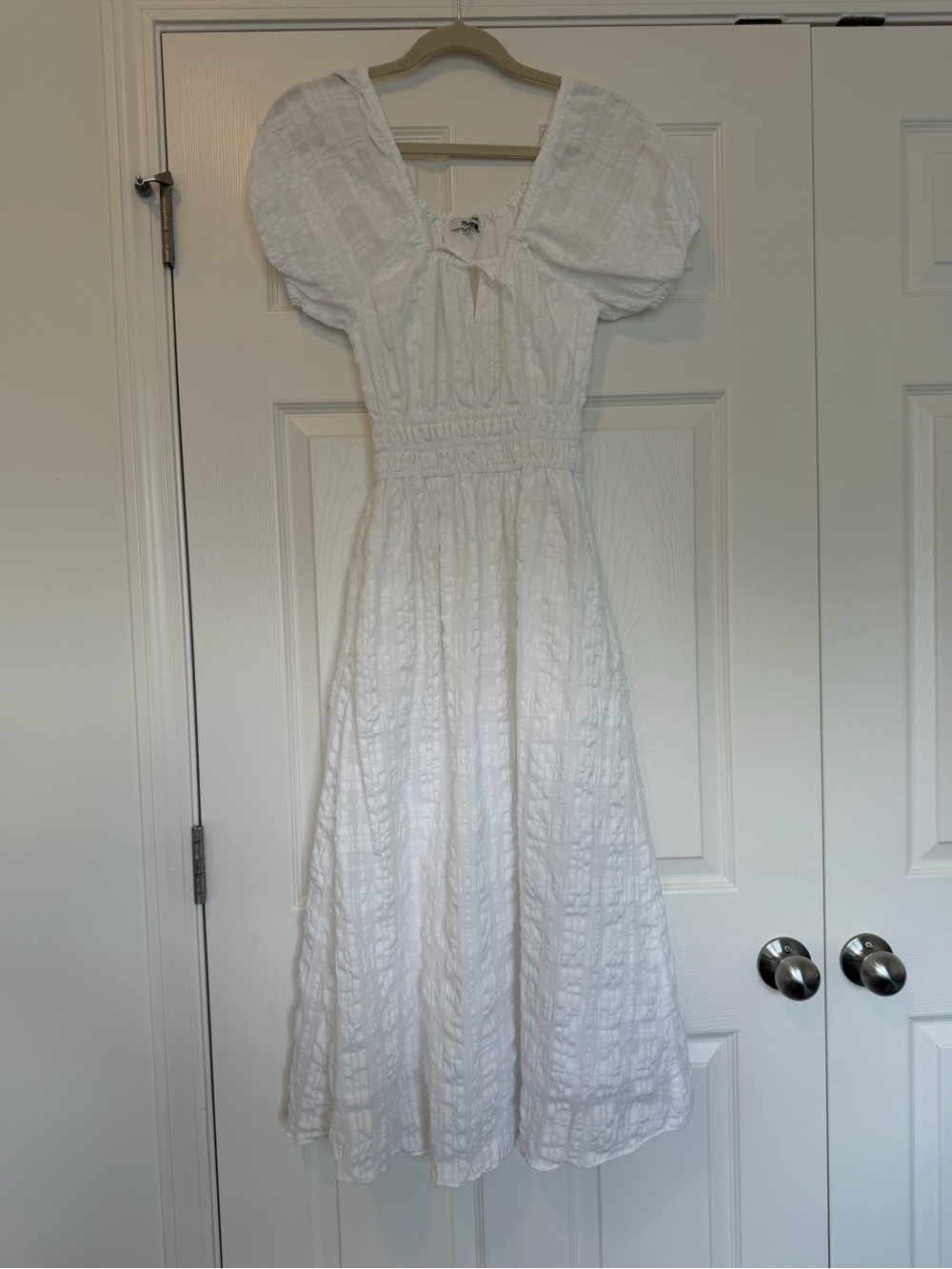 Madewell Cotton White Puff-Sleeve Midi Dress
